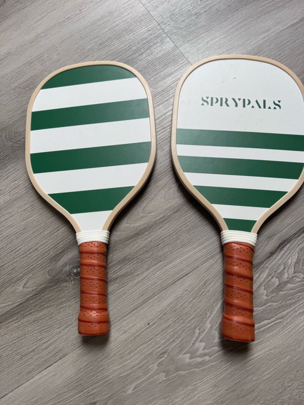 Sprypals Green & White Striped Pickleball Paddle Pair